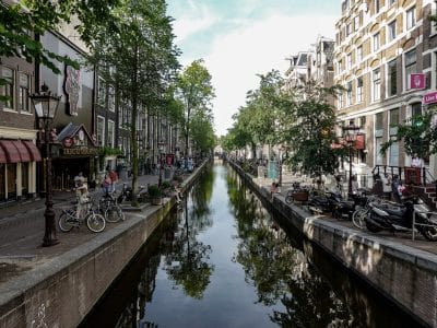 Street with a canal in Amsterdam