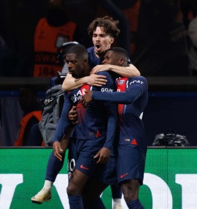 PSG soccer players celebrating.
