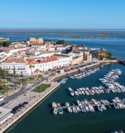Aerial view of the city of Faro, in the Portuguese Algarve.