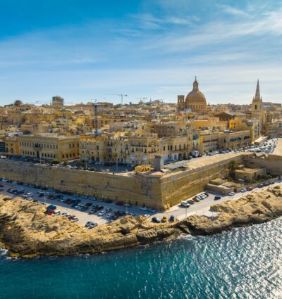 Aerial view of the main church in Valletta, capital of the Maltese island.