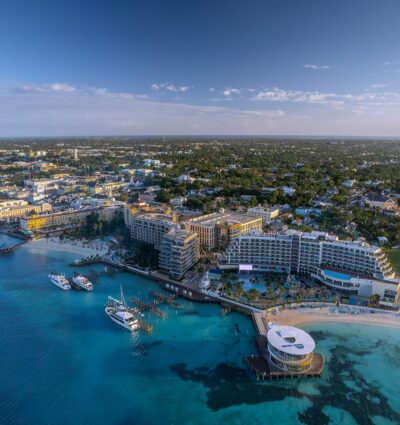 Aerial view of the city of Nassau, Bahamas.