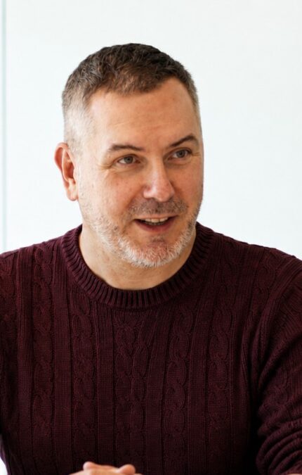 Closeup of Quim Colomer during an interview.