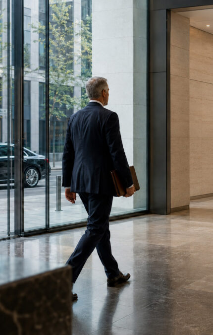 Un empresario camina por el interior de un edificio de oficinas en septiembre, cuando la actividad empresarial vuelve a la normalidad tras el verano.